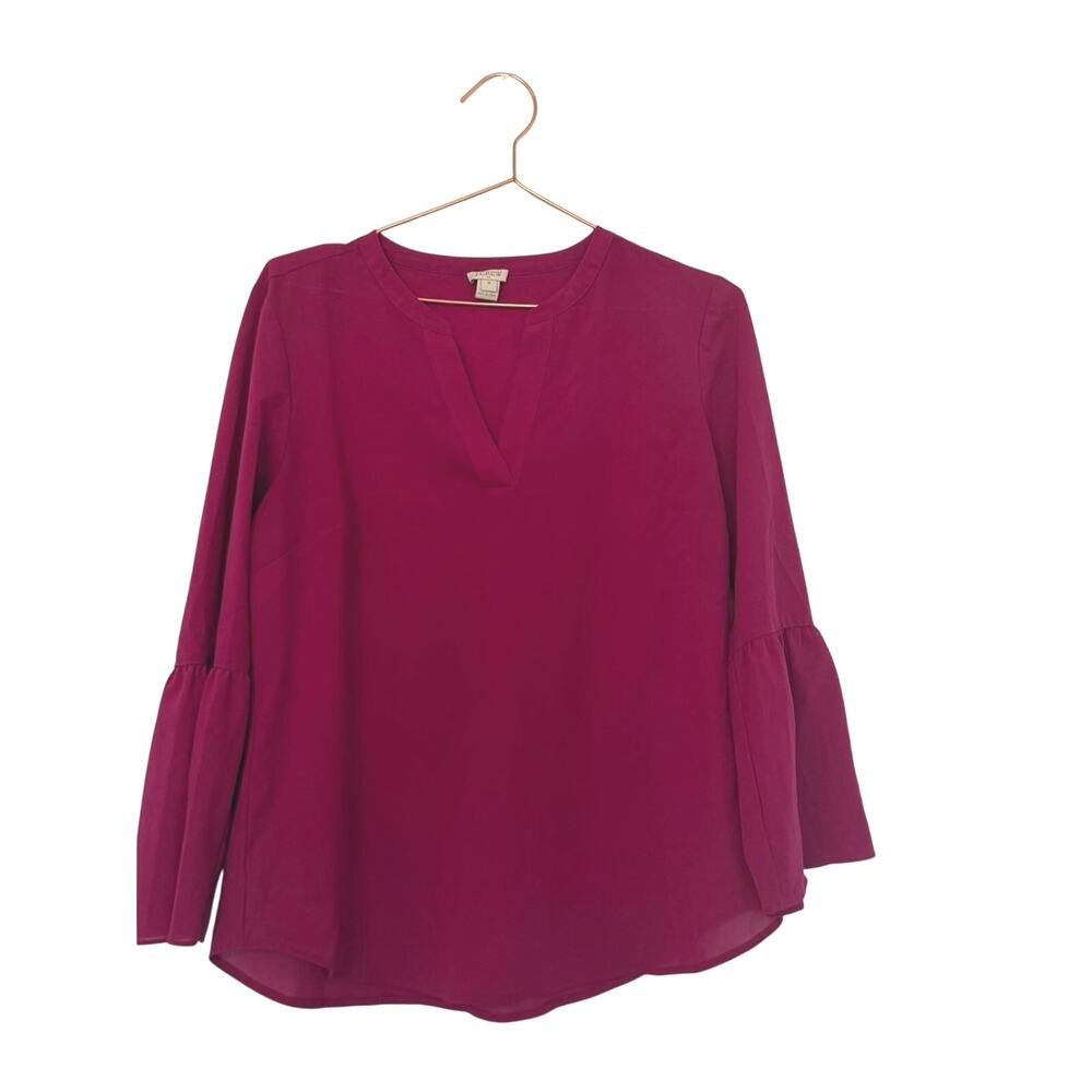 J. Crew factory Deep Magenta Split-Neck Bell Sleeve Blouse medium
